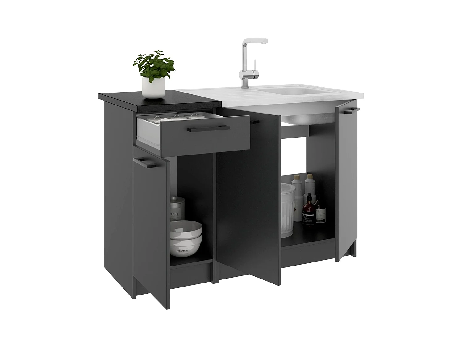 Conjunto de 2 módulos de cocina inferiores kirsten y negro y grafito para hogar moderno mueble de almacenaje  - Homekit