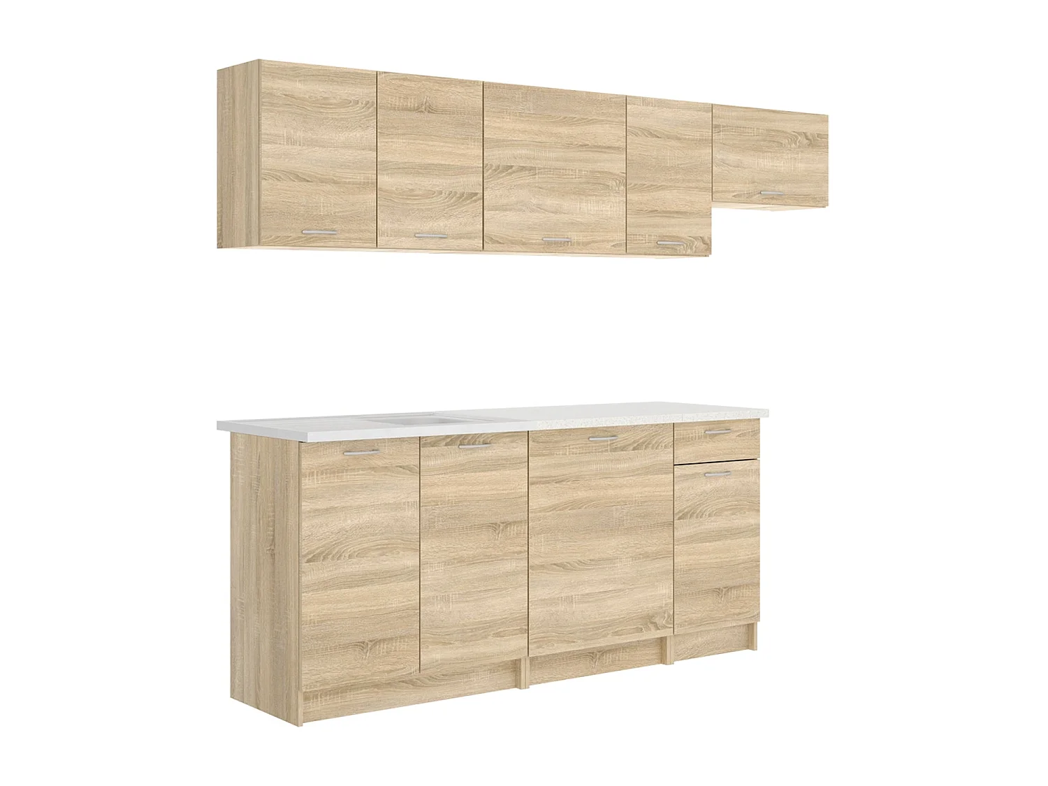 Cocina modular kirsten y 240cm ancho natural y beige y madera para hogar moderno mueble de almacenaje  - Homekit