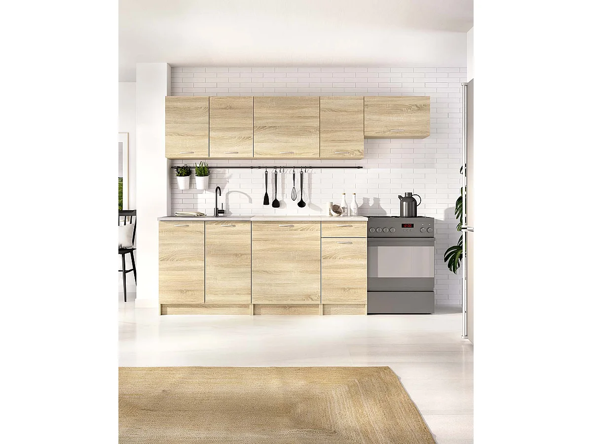 Cocina modular kirsten y 240cm ancho natural y beige y madera para hogar moderno mueble de almacenaje  - Homekit
