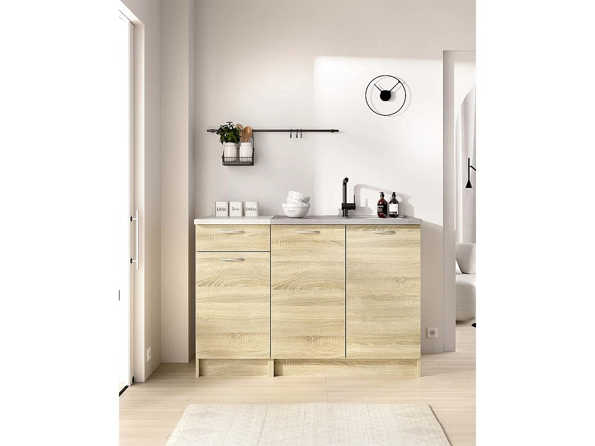 Conjunto de 2 módulos de cocina inferiores kirsten y natural y beige y madera para hogar moderno mueble de almacenaje  - Homekit