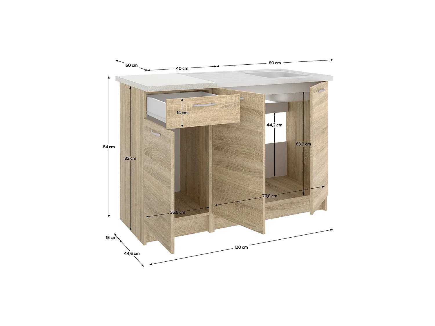 Conjunto de 2 módulos de cocina inferiores kirsten y natural y beige y madera para hogar moderno mueble de almacenaje  - Homekit
