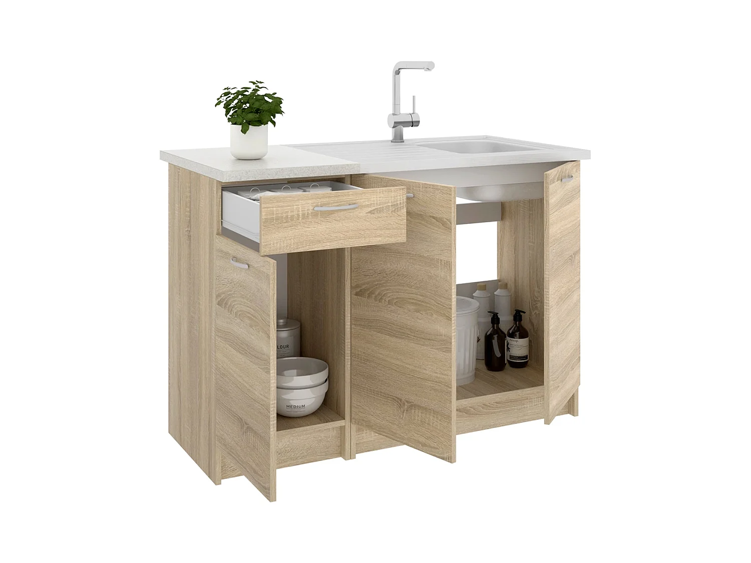 Conjunto de 2 módulos de cocina inferiores kirsten y natural y beige y madera para hogar moderno mueble de almacenaje  - Homekit