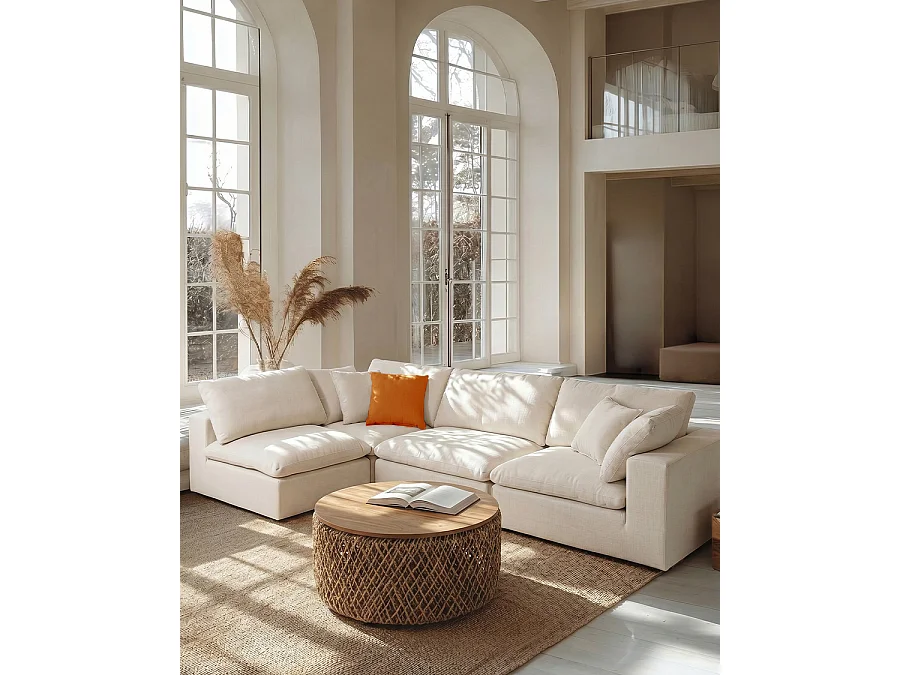 Cloud beige - Canapé en lin beige modulable 3 ou 4 places