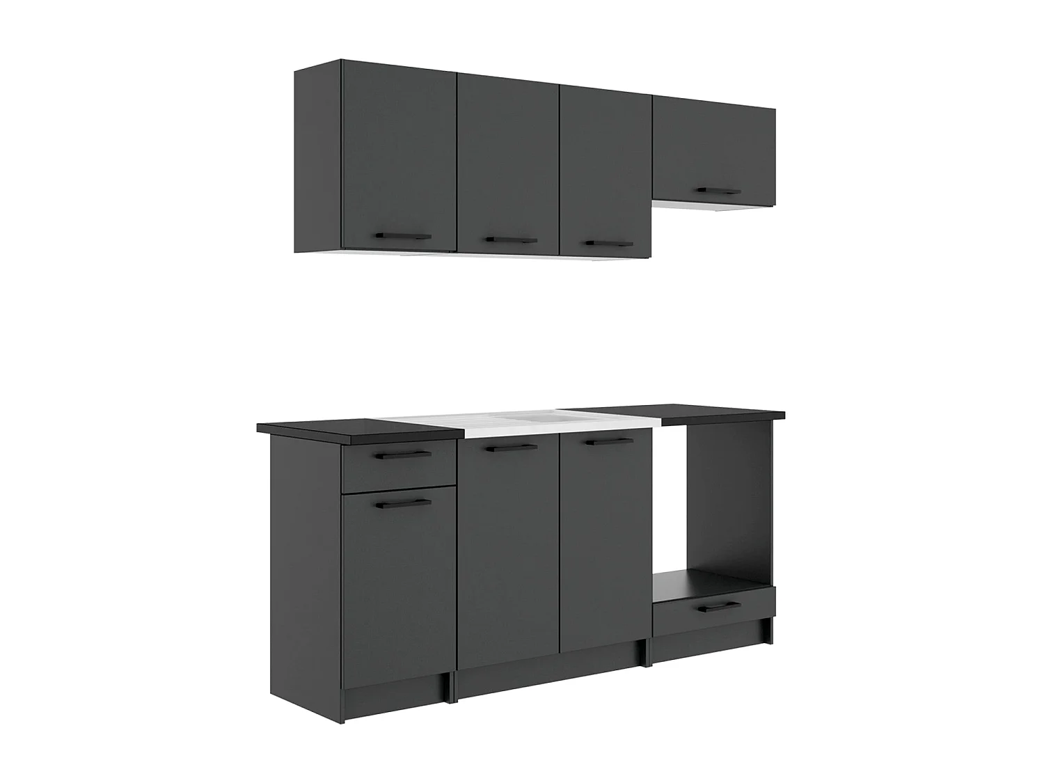 Cocina modular kirsten con módulo de horno y 180cm ancho negro y grafito para hogar moderno mueble de almacenaje  - Homekit
