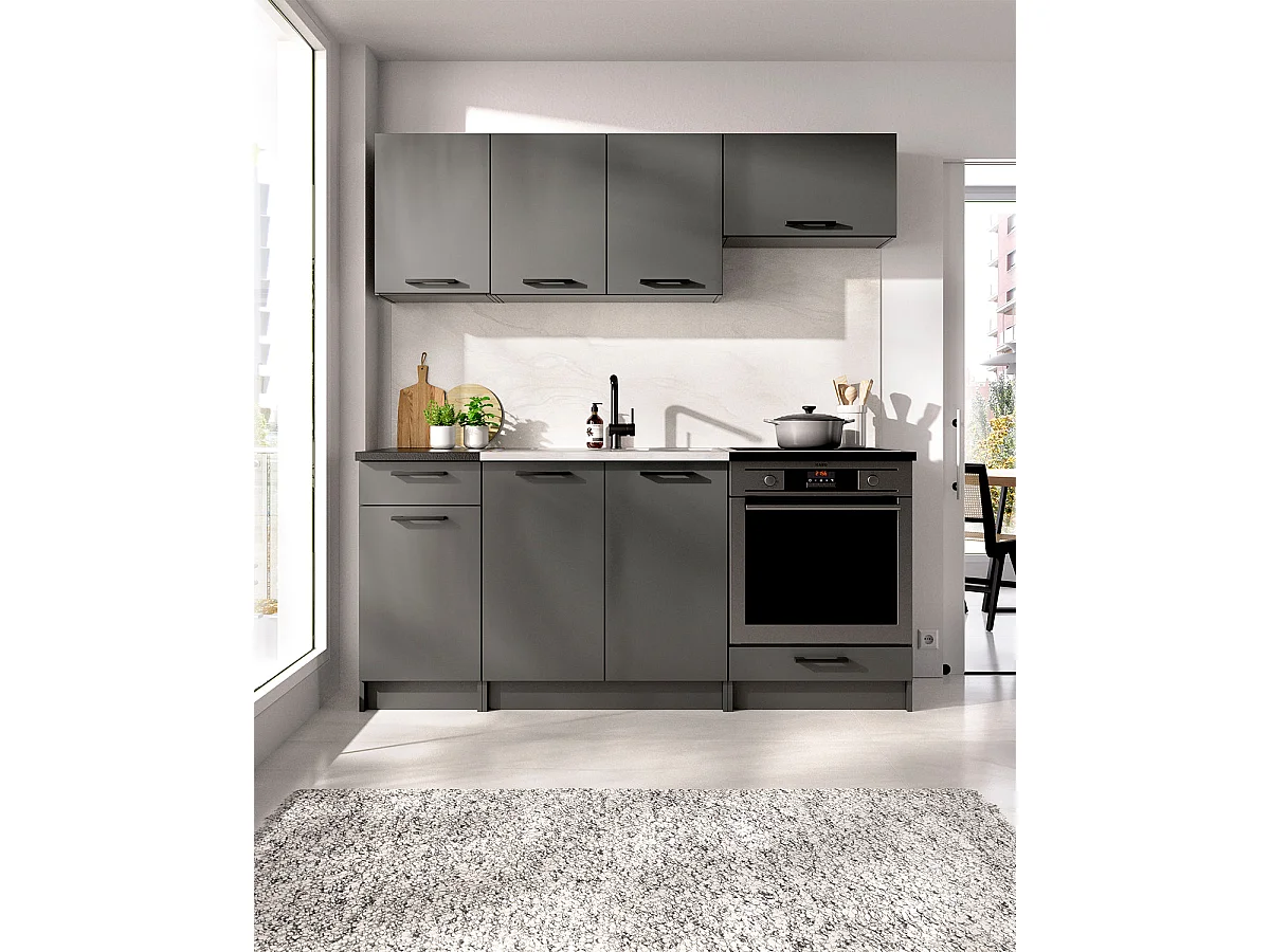 Cocina modular kirsten con módulo de horno y 180cm ancho negro y grafito para hogar moderno mueble de almacenaje  - Homekit