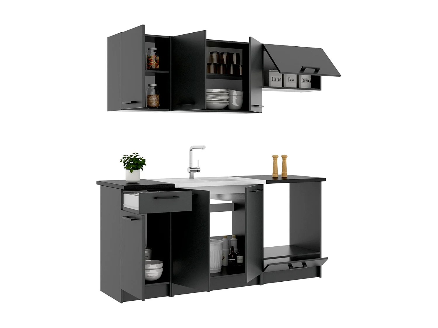 Cocina modular kirsten con módulo de horno y 180cm ancho negro y grafito para hogar moderno mueble de almacenaje  - Homekit