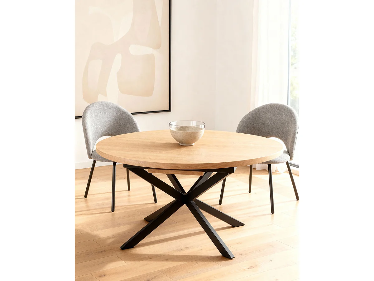 Mesa de comedor redonda extensible elvia natural y madera para hogar moderno mueble de almacenaje  - Homekit