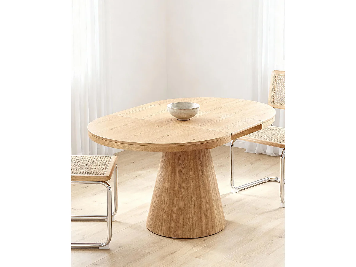 Mesa de comedor redonda extensible cassie natural y madera para hogar moderno mueble de almacenaje  - Homekit