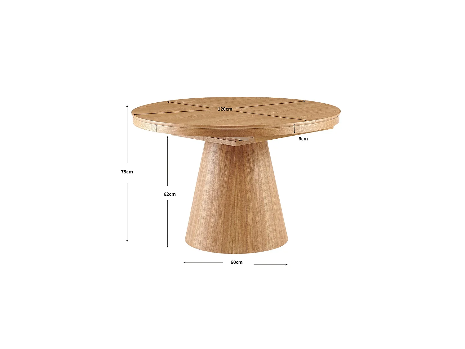 Mesa de comedor redonda extensible cassie natural y madera para hogar moderno mueble de almacenaje  - Homekit