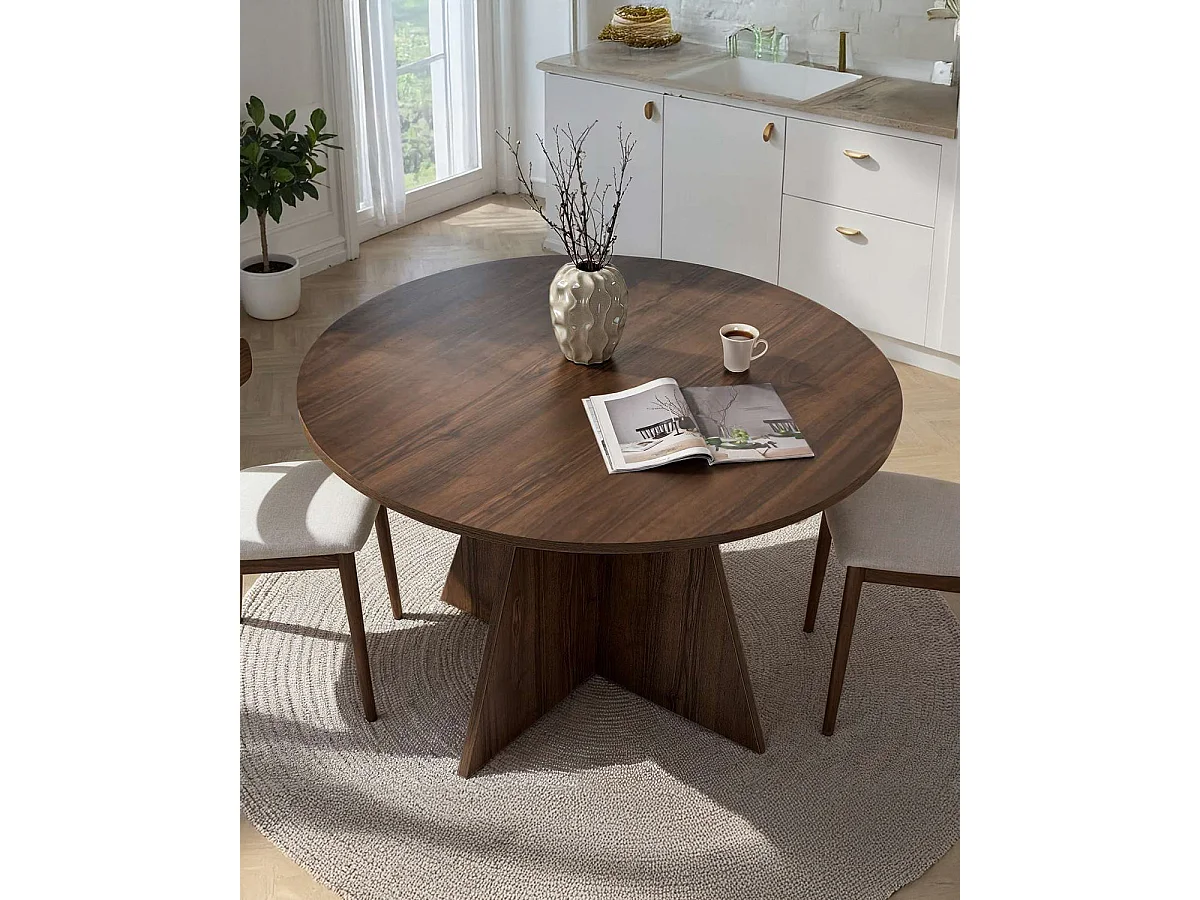Mesa de comedor redonda bethany oscura madera para hogar moderno mueble de almacenaje  - Homekit