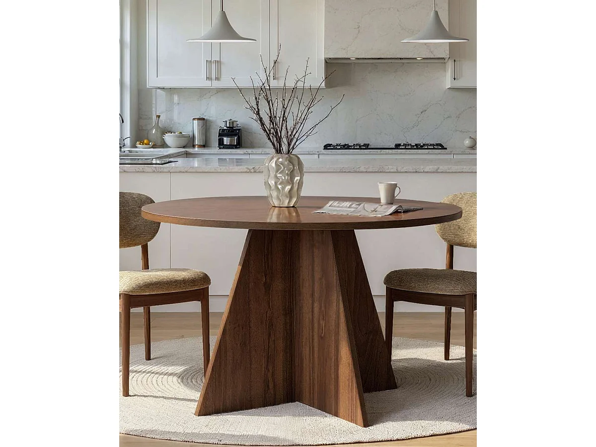 Mesa de comedor redonda bethany oscura madera para hogar moderno mueble de almacenaje  - Homekit
