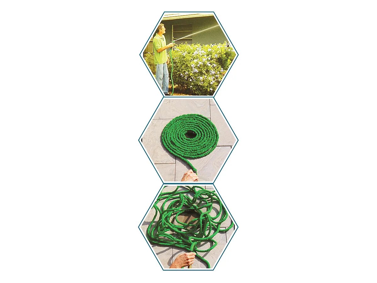 Tuyau d'arrosage flexible et extensible de7,5 à 22,5 mavec pistolet pulvérisateur, coloris vert