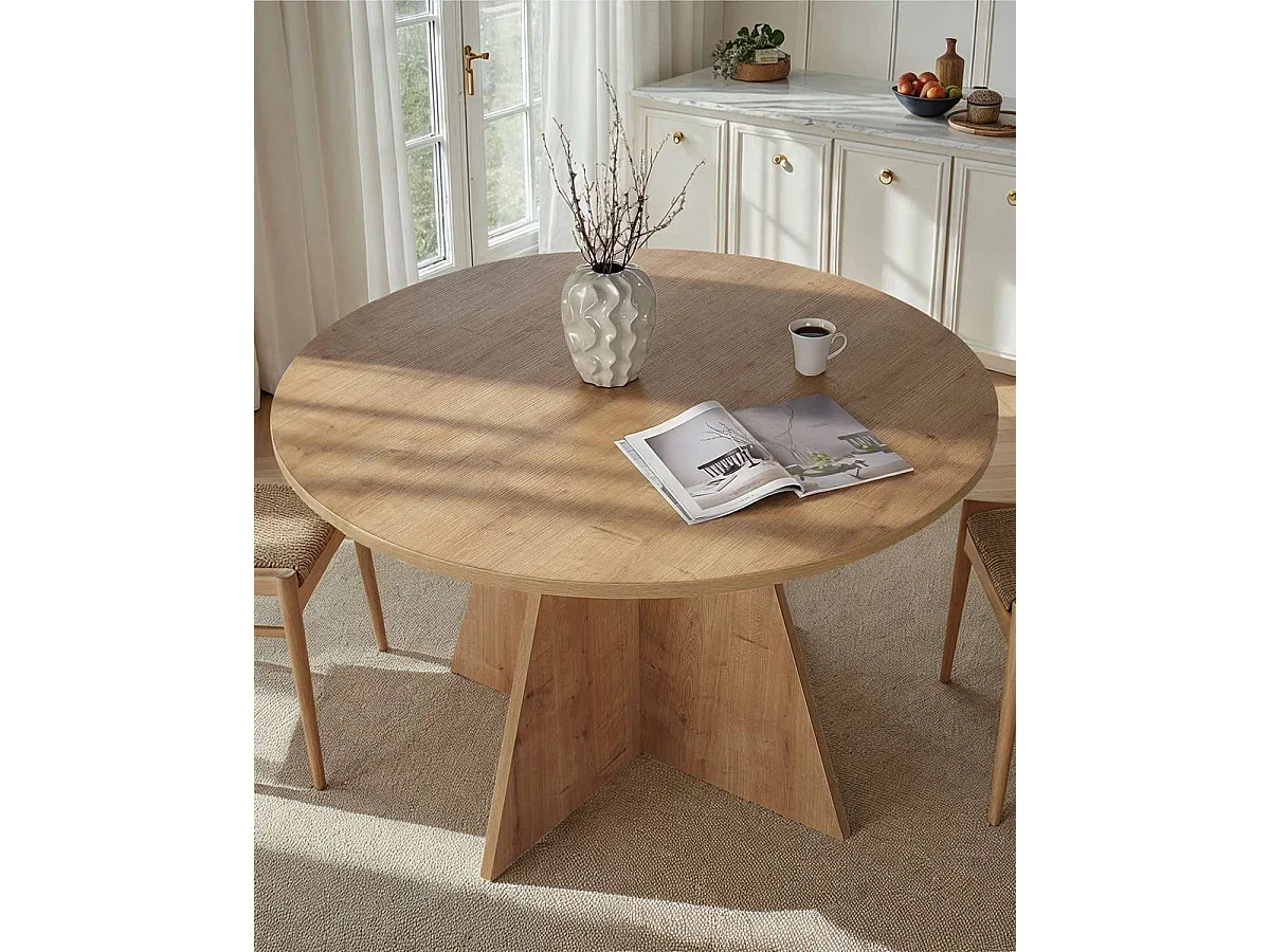 Mesa de comedor redonda bethany natural y madera para hogar moderno mueble de almacenaje  - Homekit