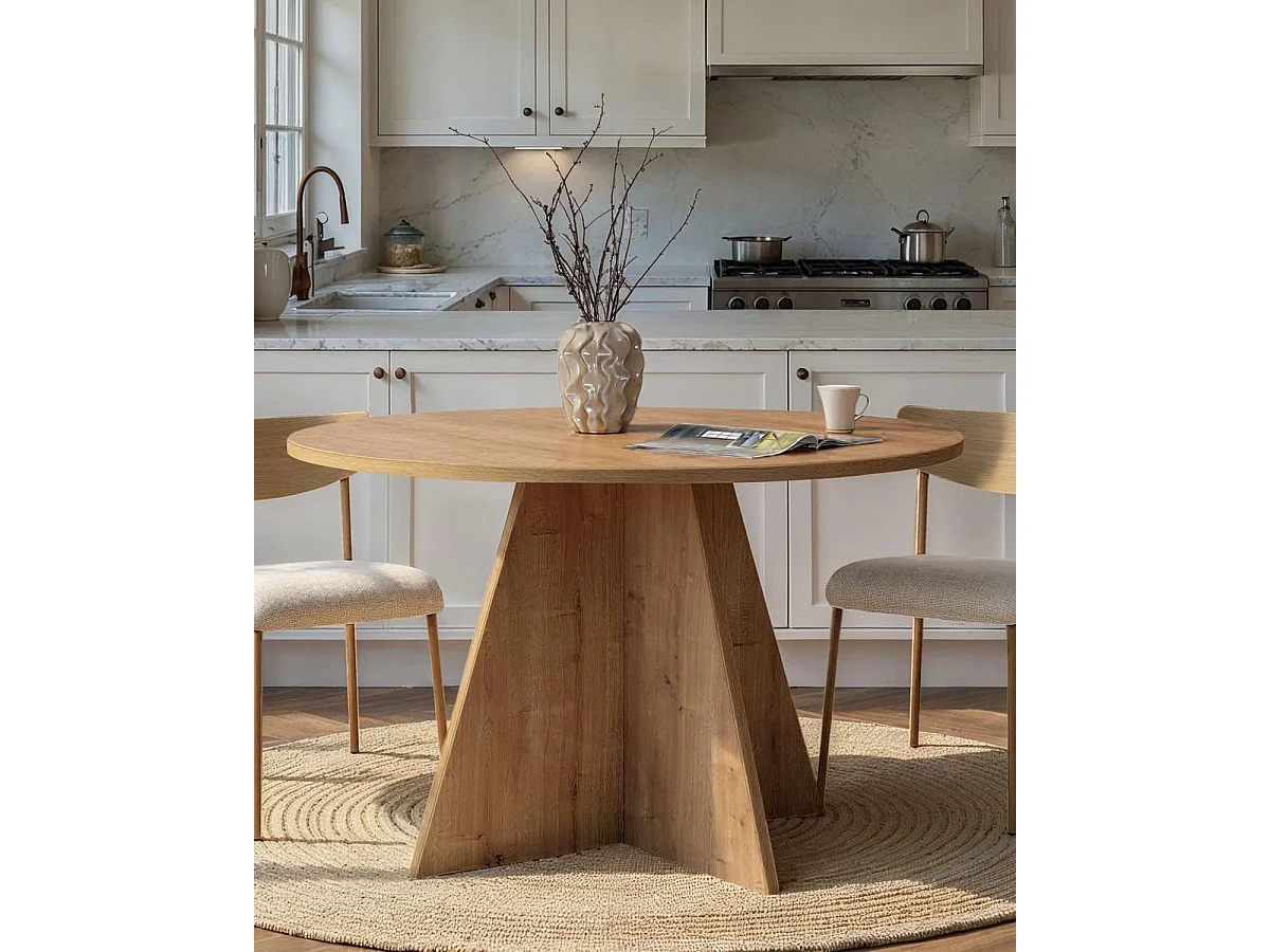 Mesa de comedor redonda bethany natural y madera para hogar moderno mueble de almacenaje  - Homekit