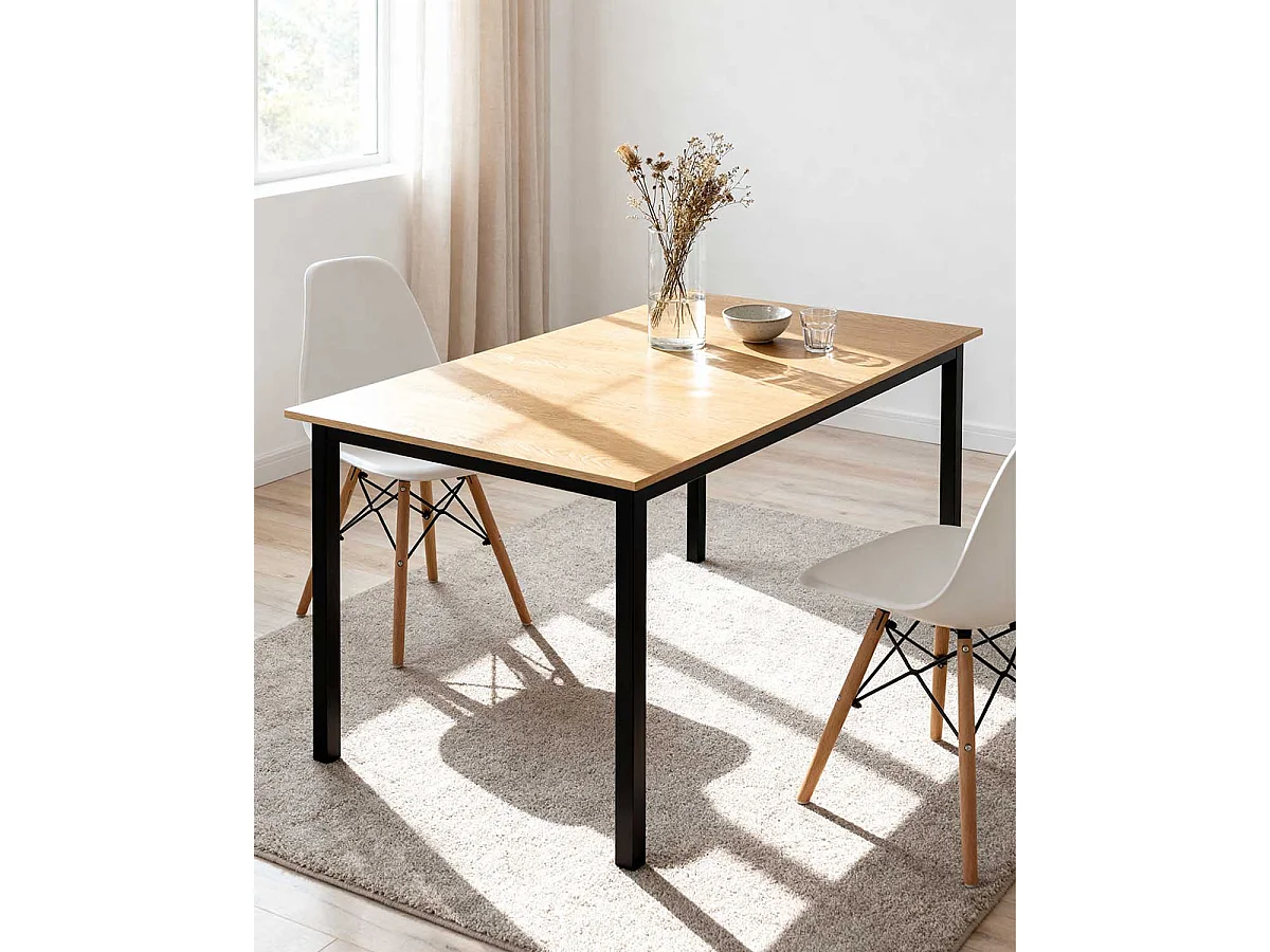 Mesa de comedor rectangular elba y natural y negro y madera para hogar moderno mueble de almacenaje  - Homekit