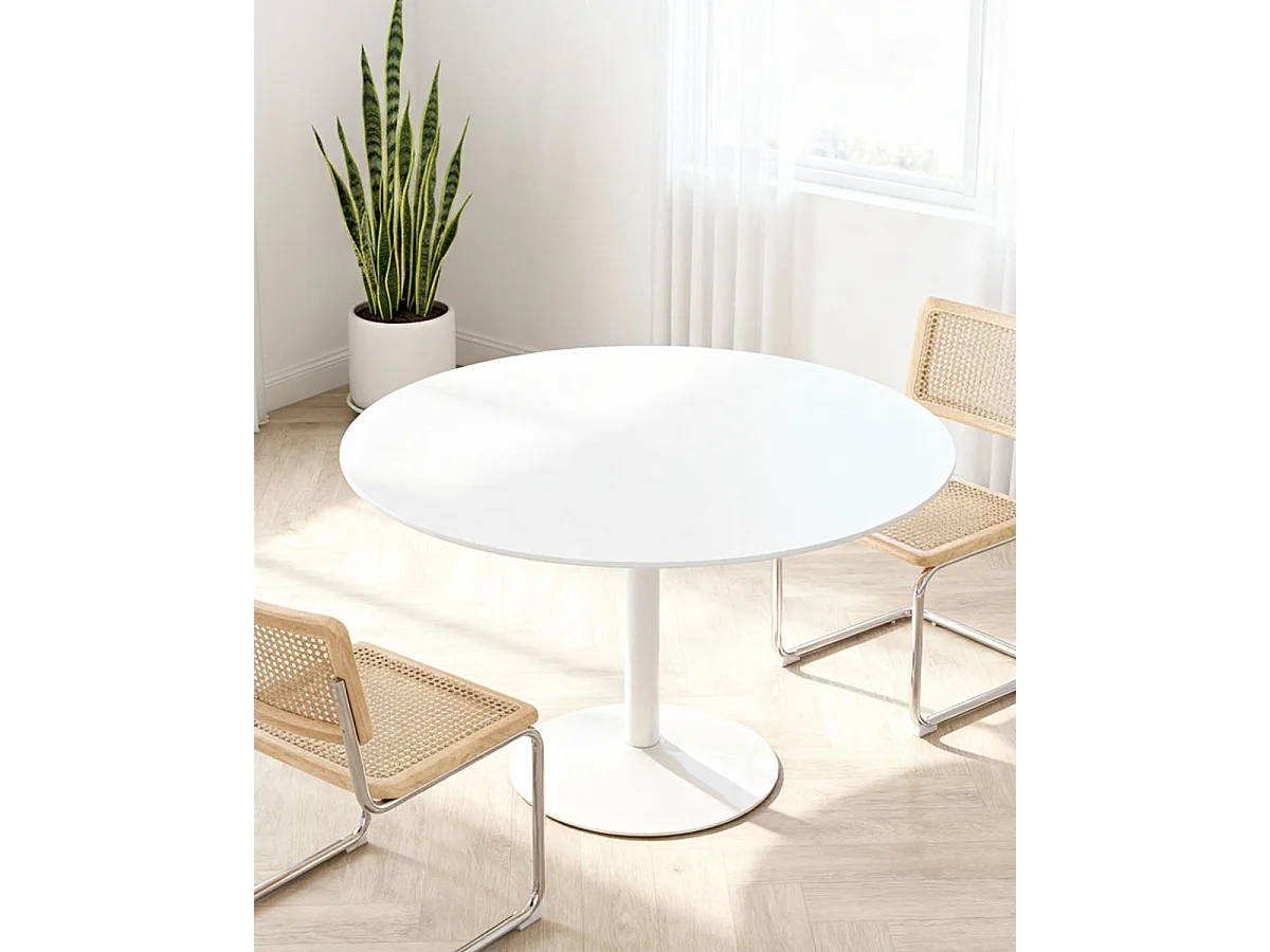 Mesa de comedor redonda sybil blanco para hogar moderno mueble de almacenaje  - Homekit