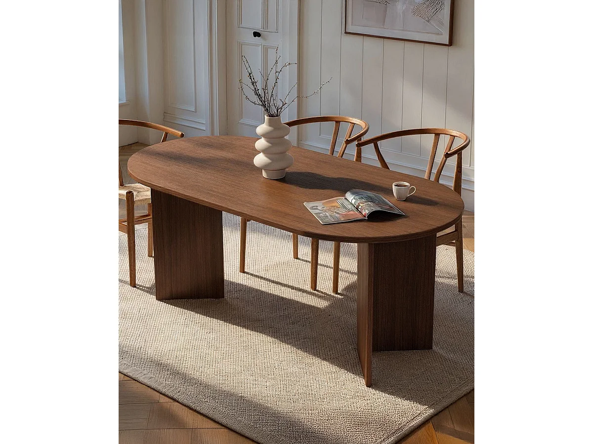 Mesa de comedor ovalada jacklyn oscura madera para hogar moderno mueble de almacenaje  - Homekit