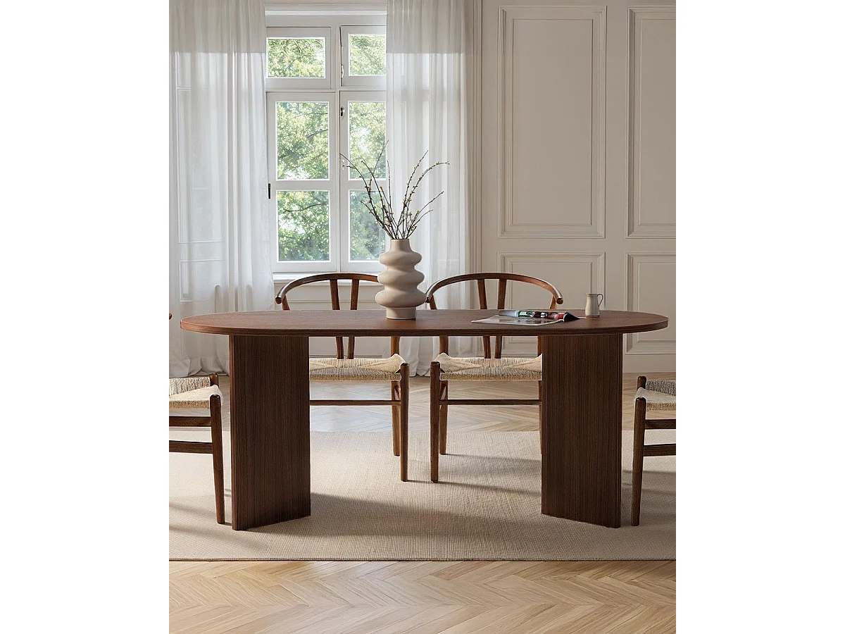 Mesa de comedor ovalada jacklyn oscura madera para hogar moderno mueble de almacenaje  - Homekit