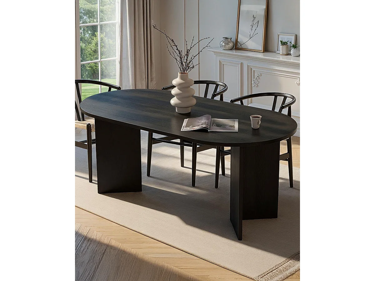 Mesa de comedor ovalada jacklyn negro para hogar moderno mueble de almacenaje  - Homekit