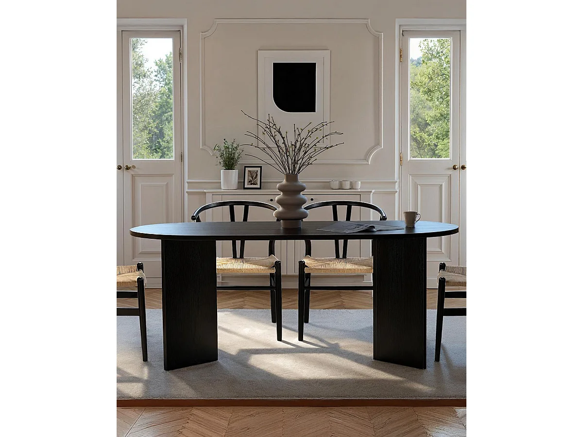 Mesa de comedor ovalada jacklyn negro para hogar moderno mueble de almacenaje  - Homekit