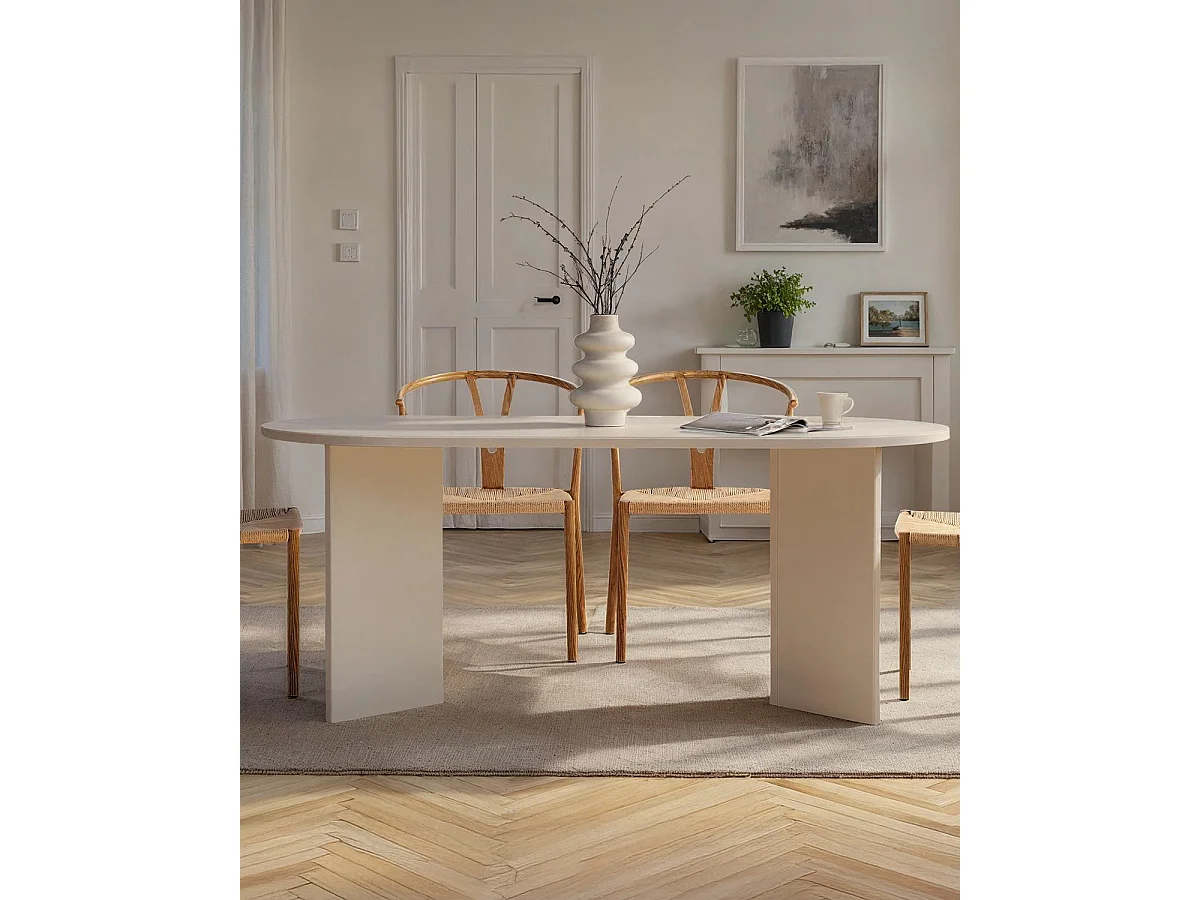 Mesa de comedor ovalada jacklyn natural y madera para hogar moderno mueble de almacenaje  - Homekit