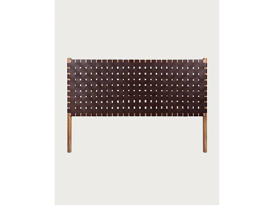 Kenza - Tête de lit design en teck et en cuir tressé