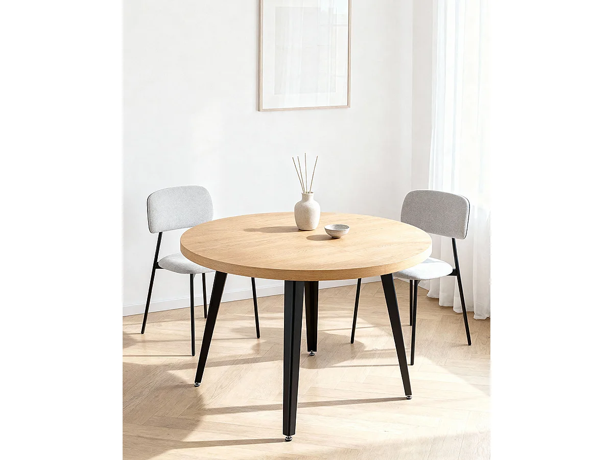 Mesa de comedor redonda extensible dionne natural y madera para hogar moderno mueble de almacenaje  - Homekit