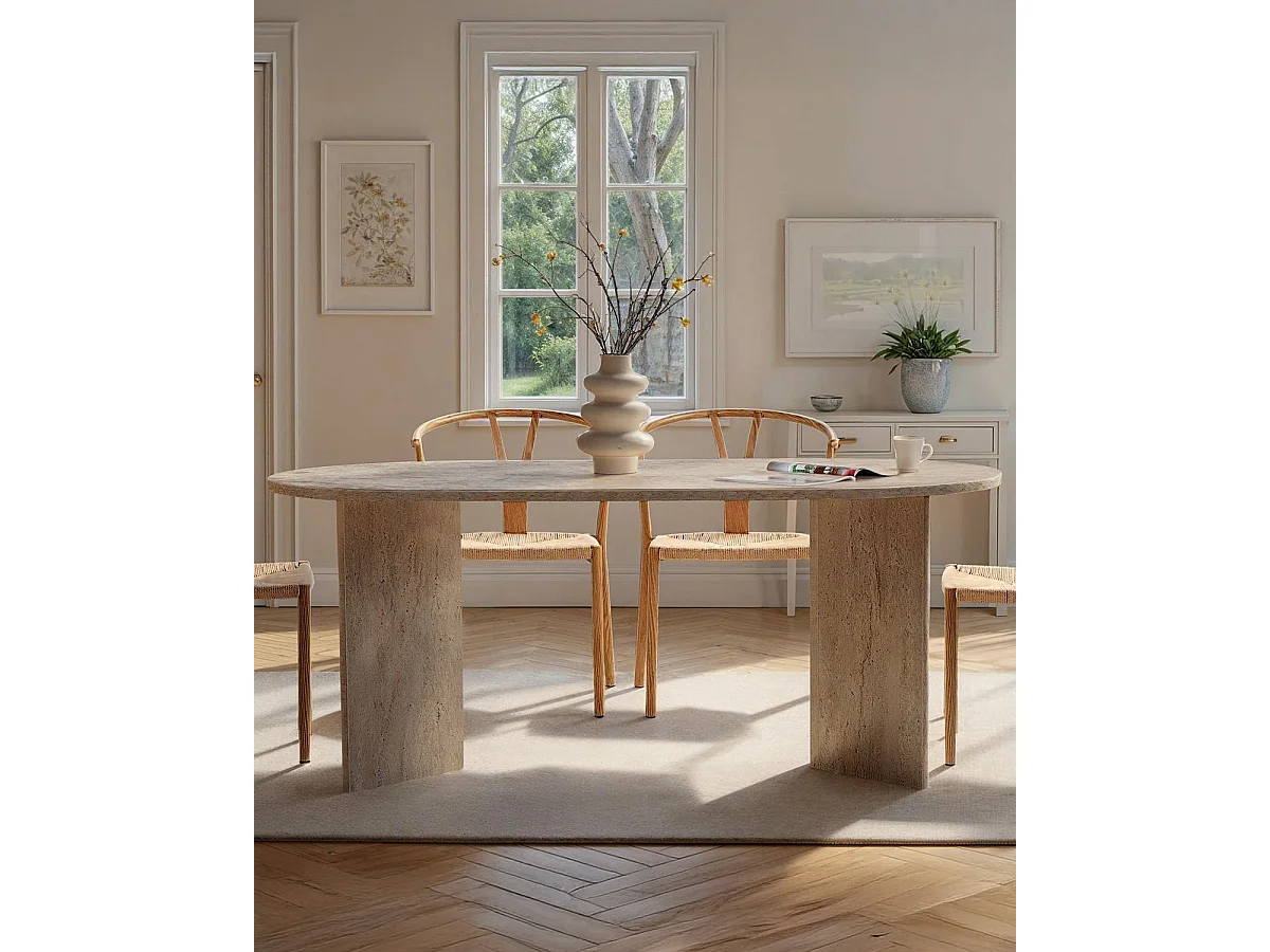 Mesa de comedor ovalada jacklyn travertino para hogar moderno mueble de almacenaje  - Homekit