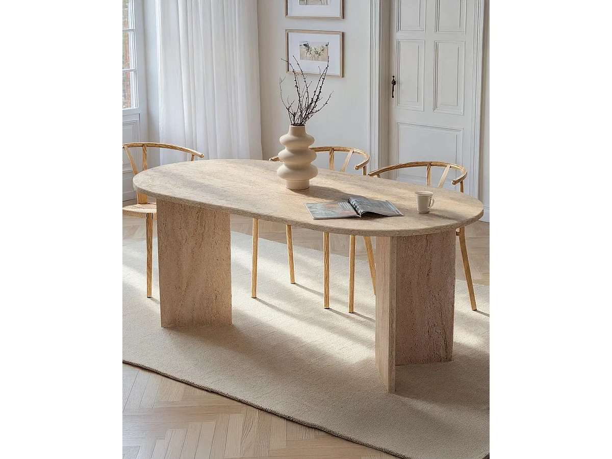 Mesa de comedor ovalada jacklyn travertino para hogar moderno mueble de almacenaje  - Homekit
