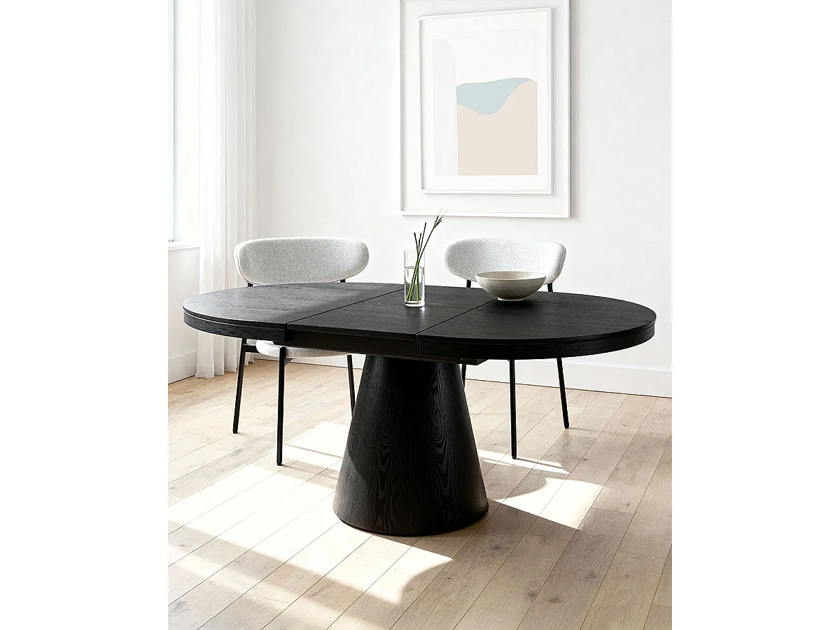 Mesa de comedor redonda extensible cassie negro para hogar moderno mueble de almacenaje  - Homekit