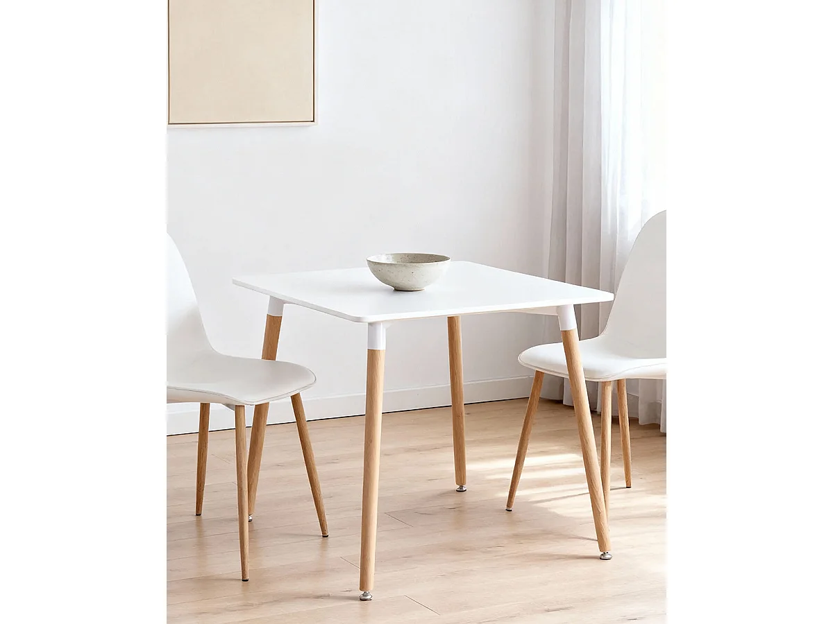 Mesa de comedor cuadrada nola y blanco y natural y madera para hogar moderno mueble de almacenaje  - Homekit