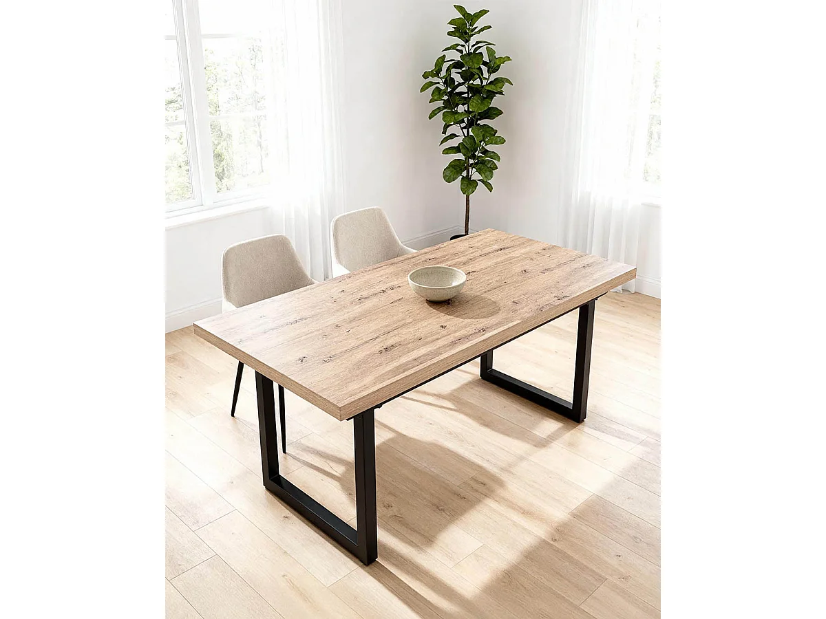 Mesa de comedor rectangular extensible kristin natural y madera para hogar moderno mueble de almacenaje  - Homekit