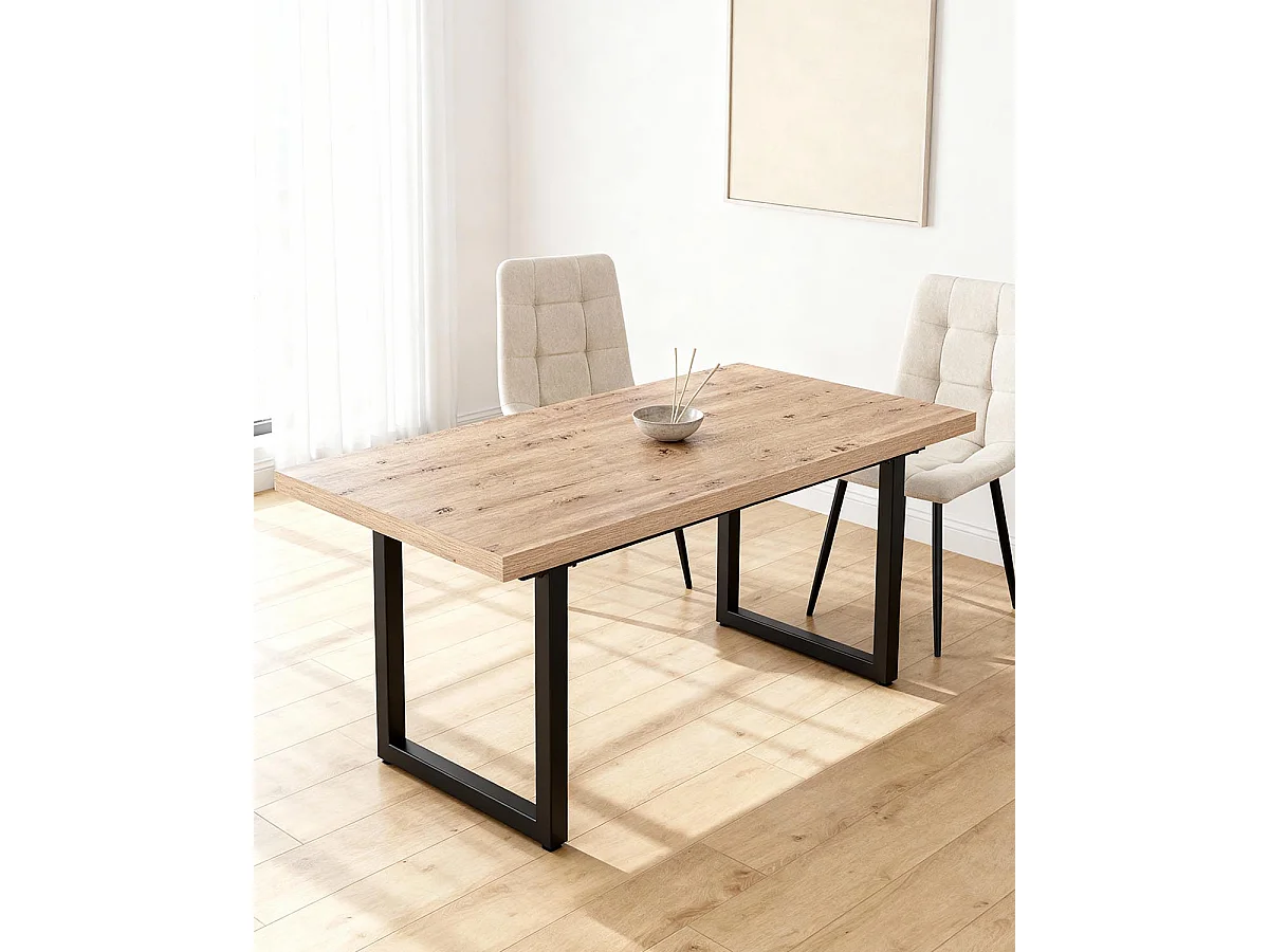 Mesa de comedor rectangular kristin natural y madera para hogar moderno mueble de almacenaje  - Homekit