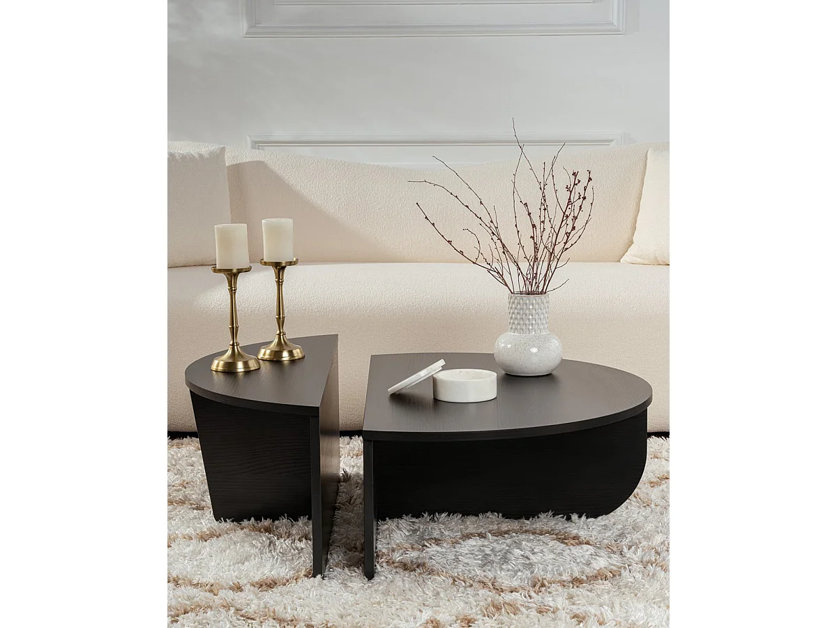 Mesa de centro redonda en dos piezas flossie negro para hogar moderno mueble de almacenaje  - Homekit