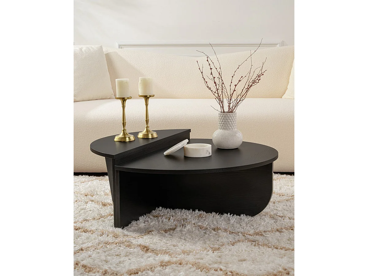Mesa de centro redonda en dos piezas flossie negro para hogar moderno mueble de almacenaje  - Homekit