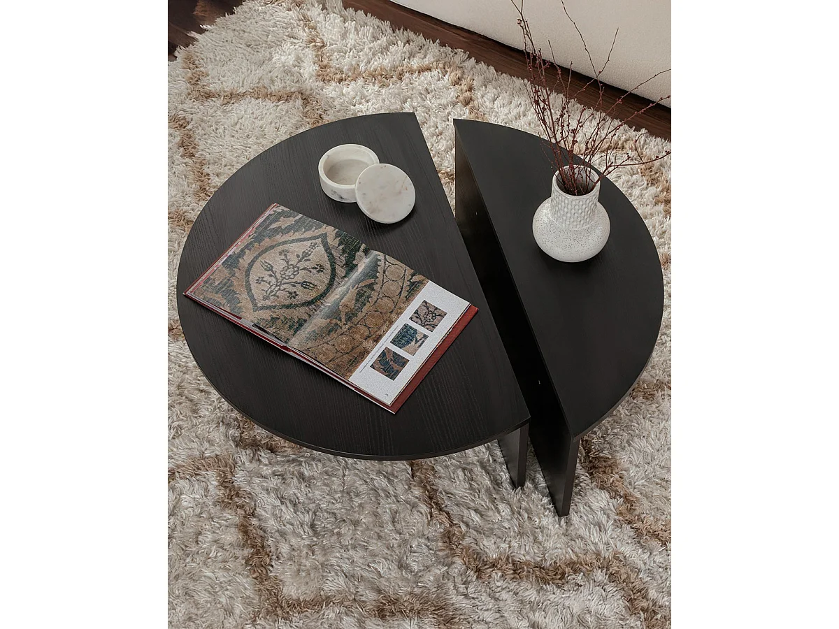 Mesa de centro redonda en dos piezas flossie negro para hogar moderno mueble de almacenaje  - Homekit