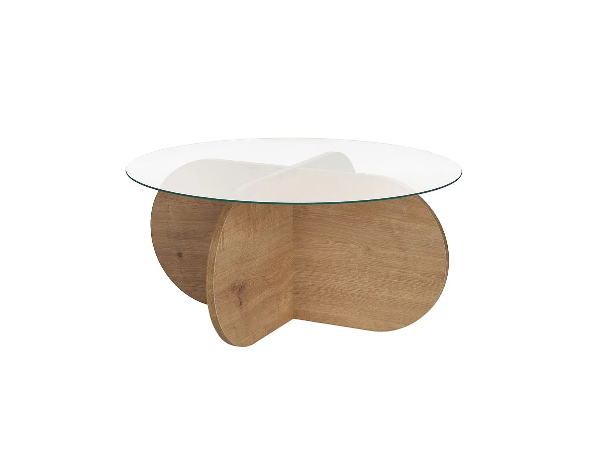 Mesa de centro redonda stancey y transparente natural y madera para hogar moderno mueble de almacenaje  - Homekit