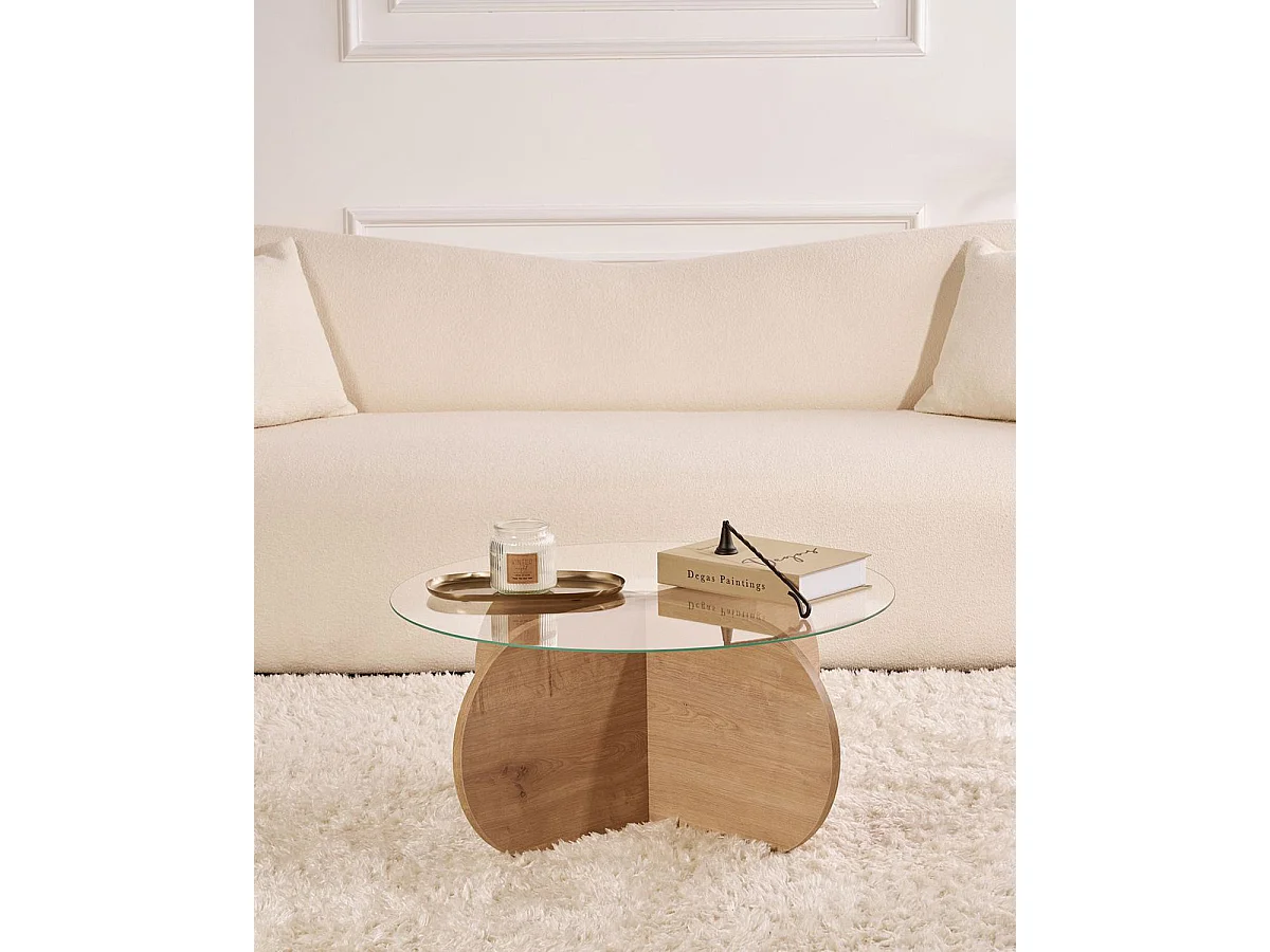 Mesa de centro redonda stancey y transparente natural y madera para hogar moderno mueble de almacenaje  - Homekit