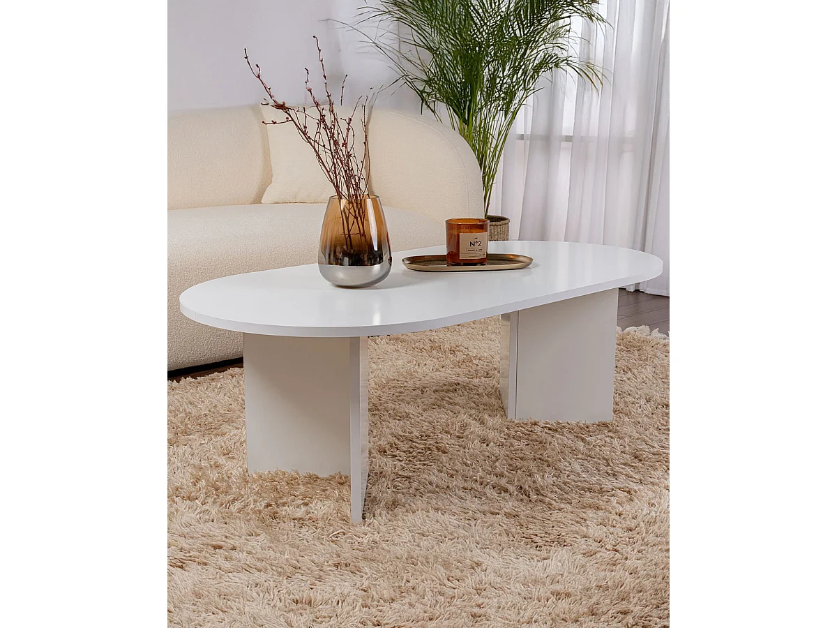 Mesa de centro ovalada arline blanco para hogar moderno mueble de almacenaje  - Homekit
