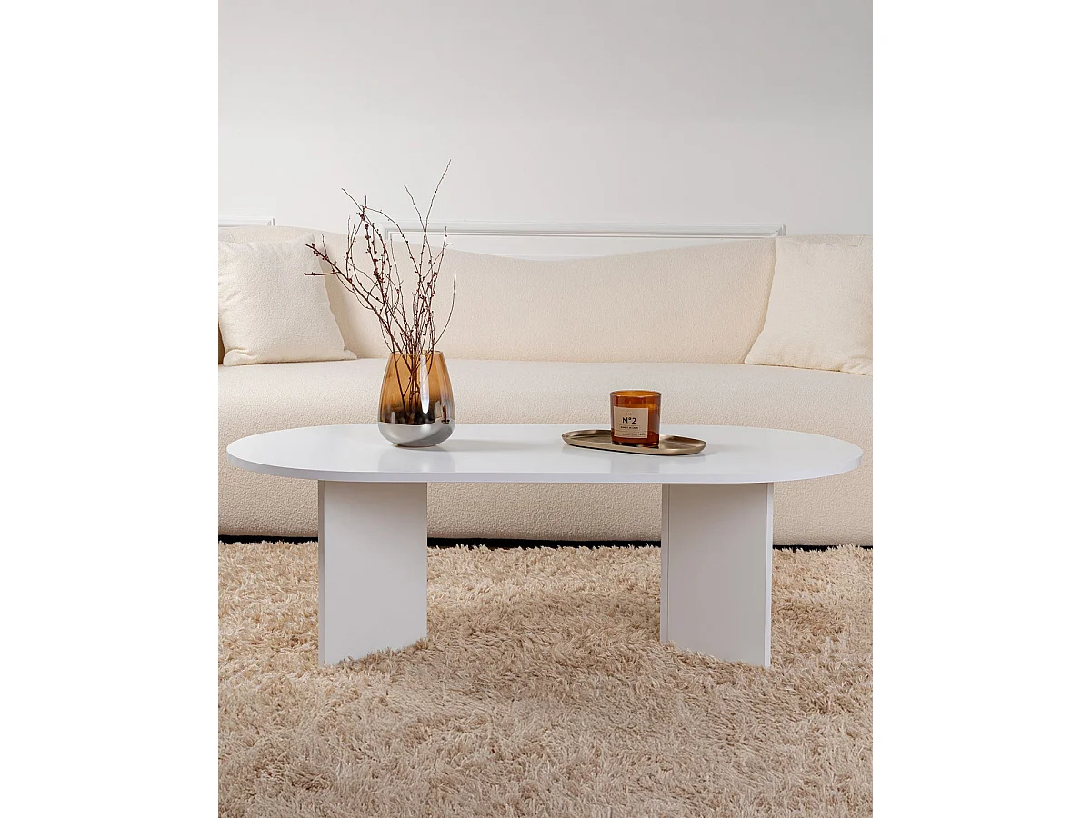 Mesa de centro ovalada arline blanco para hogar moderno mueble de almacenaje  - Homekit