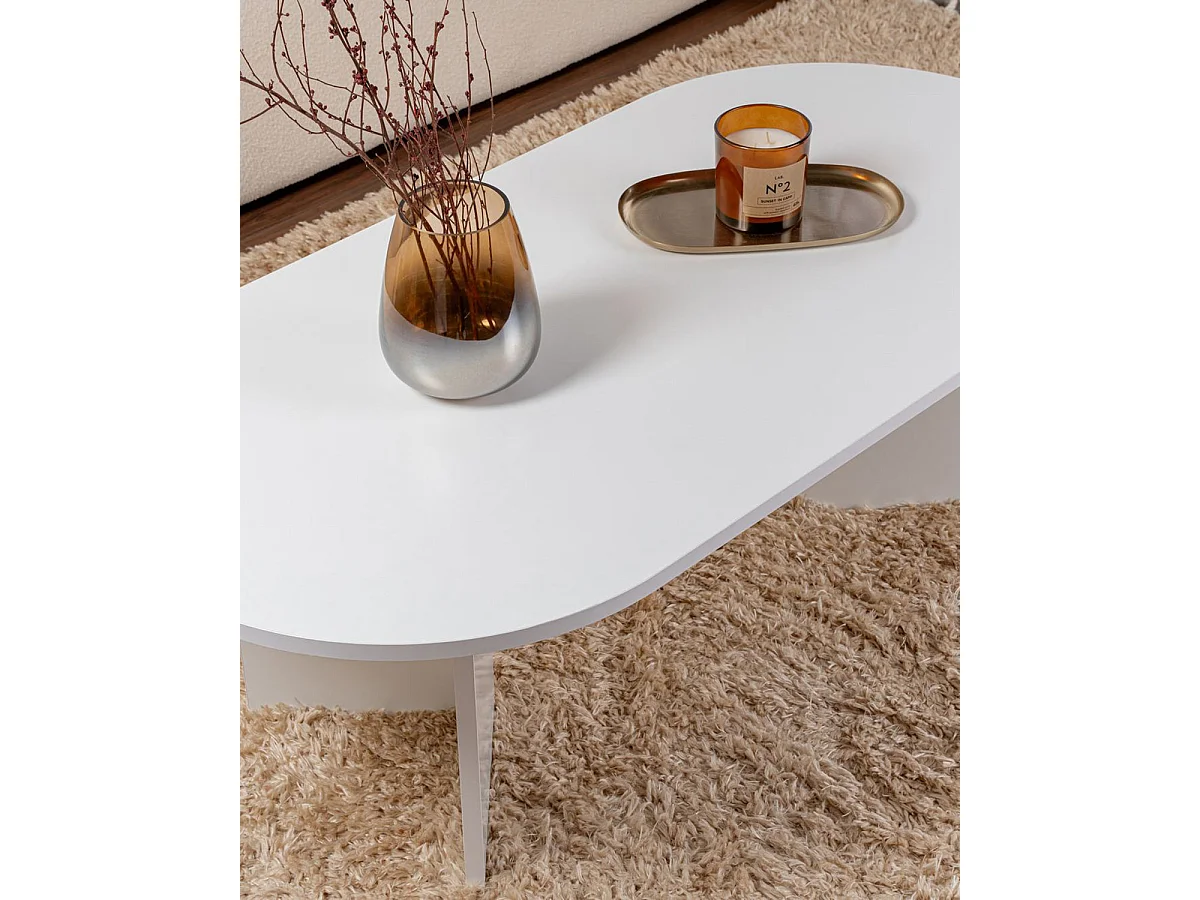 Mesa de centro ovalada arline blanco para hogar moderno mueble de almacenaje  - Homekit