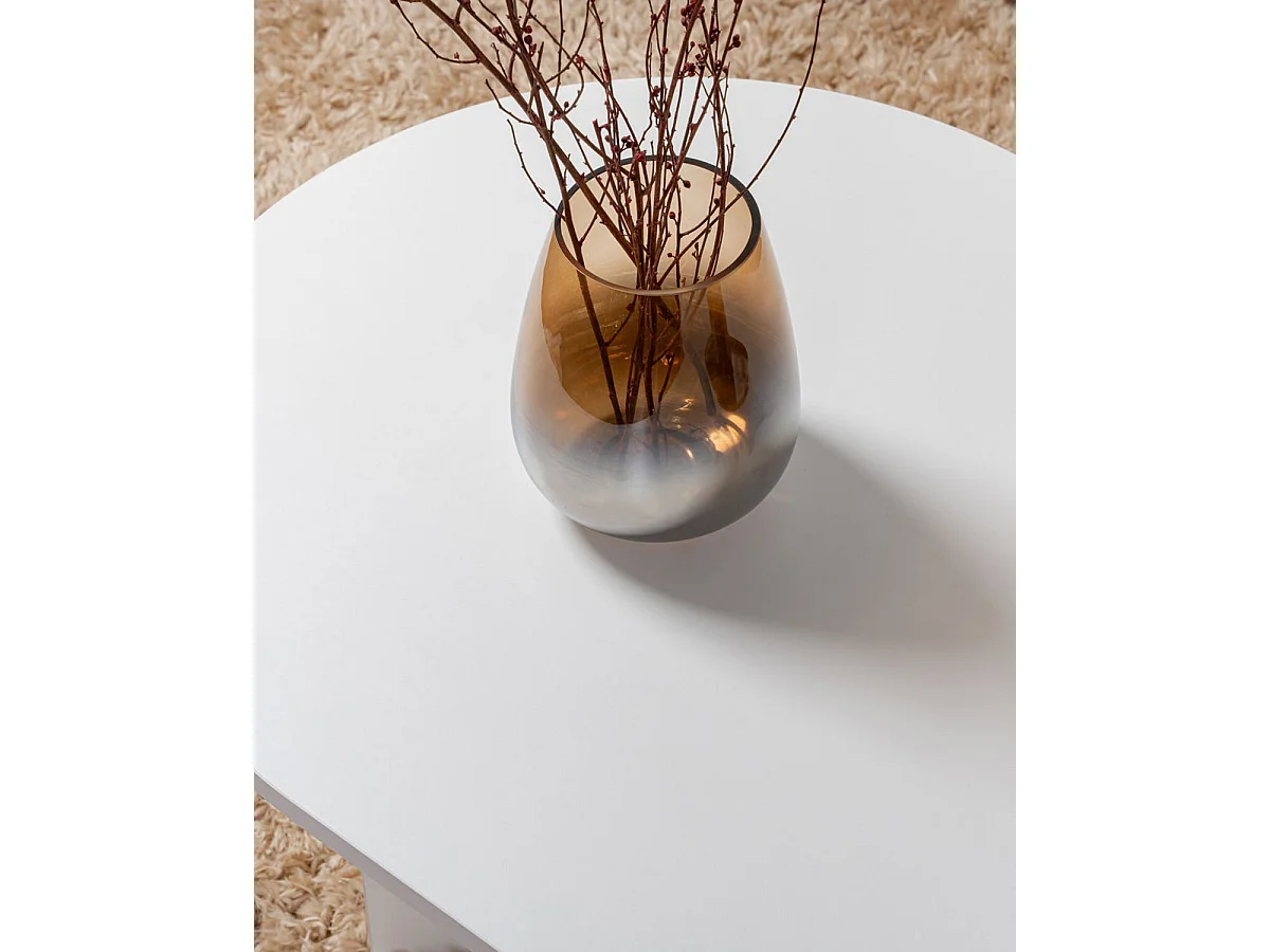 Mesa de centro ovalada arline blanco para hogar moderno mueble de almacenaje  - Homekit