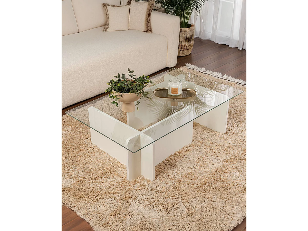Mesa de centro randi y transparente blanco para hogar moderno mueble de almacenaje  - Homekit