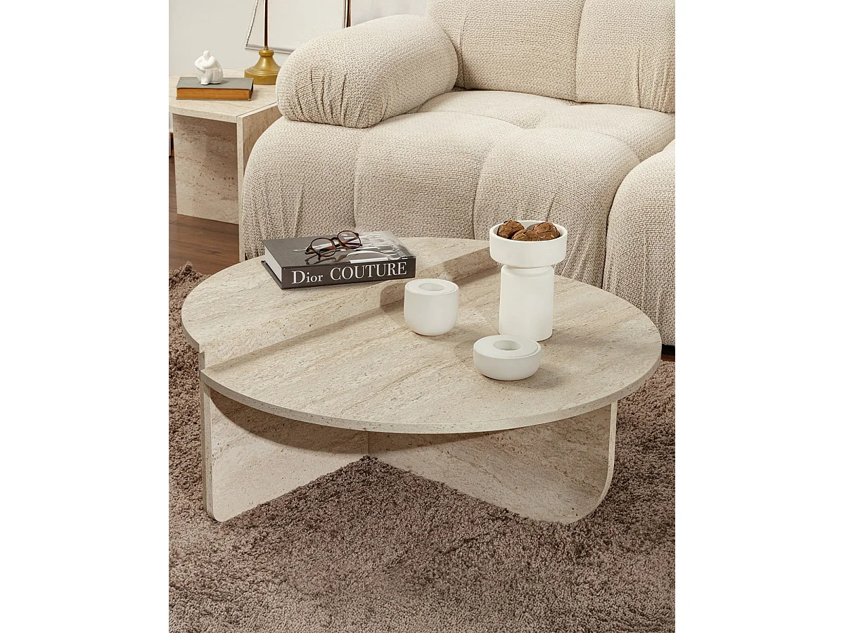 Mesa de centro redonda en dos piezas flossie travertino para hogar moderno mueble de almacenaje  - Homekit