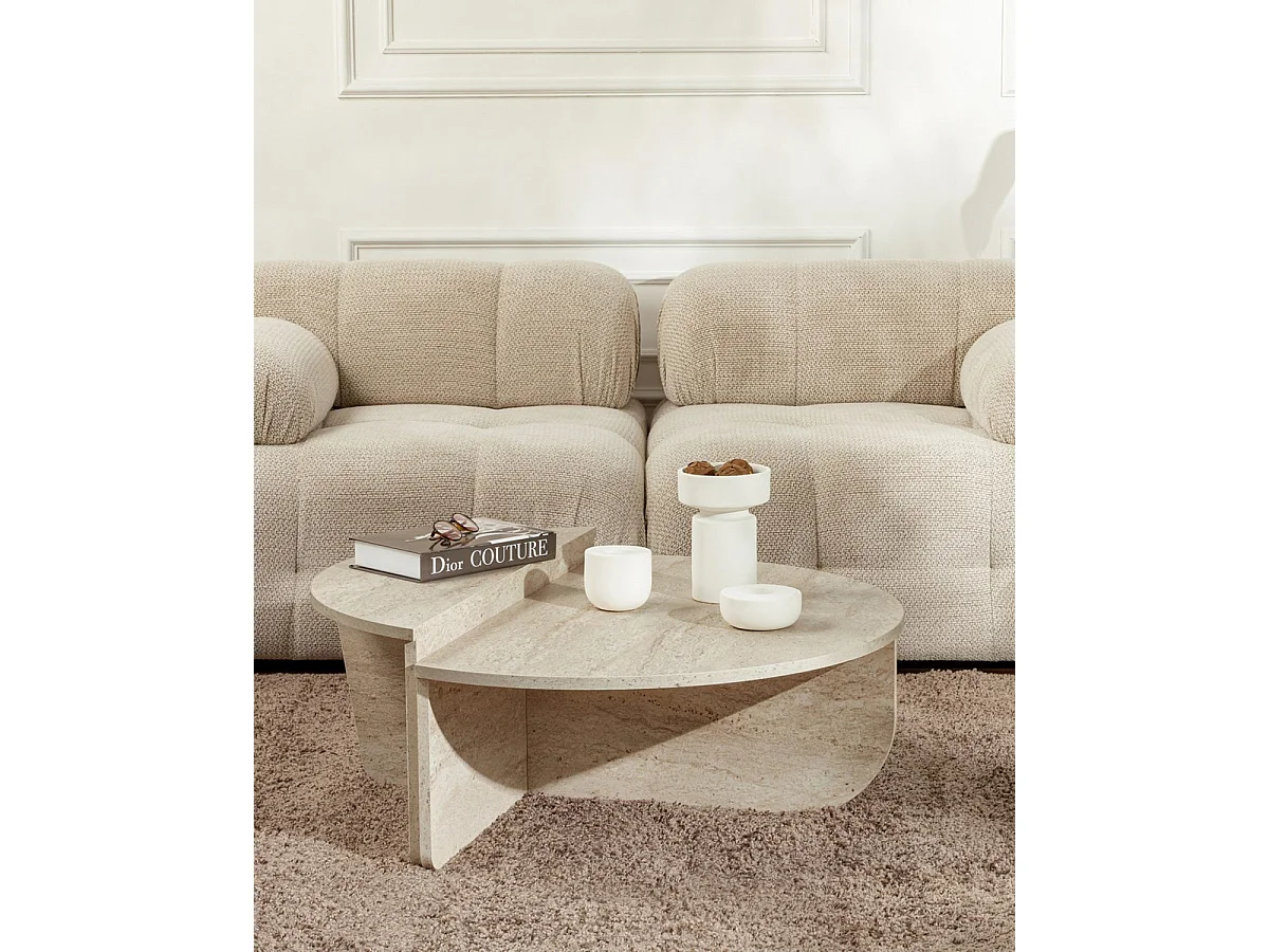 Mesa de centro redonda en dos piezas flossie travertino para hogar moderno mueble de almacenaje  - Homekit
