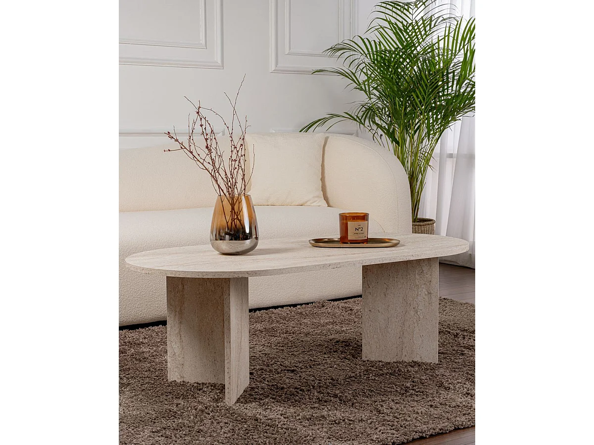Mesa de centro ovalada arline travertino para hogar moderno mueble de almacenaje  - Homekit