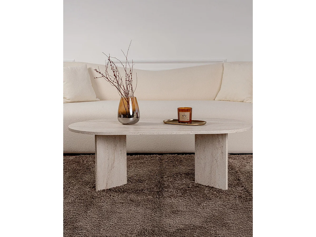 Mesa de centro ovalada arline travertino para hogar moderno mueble de almacenaje  - Homekit