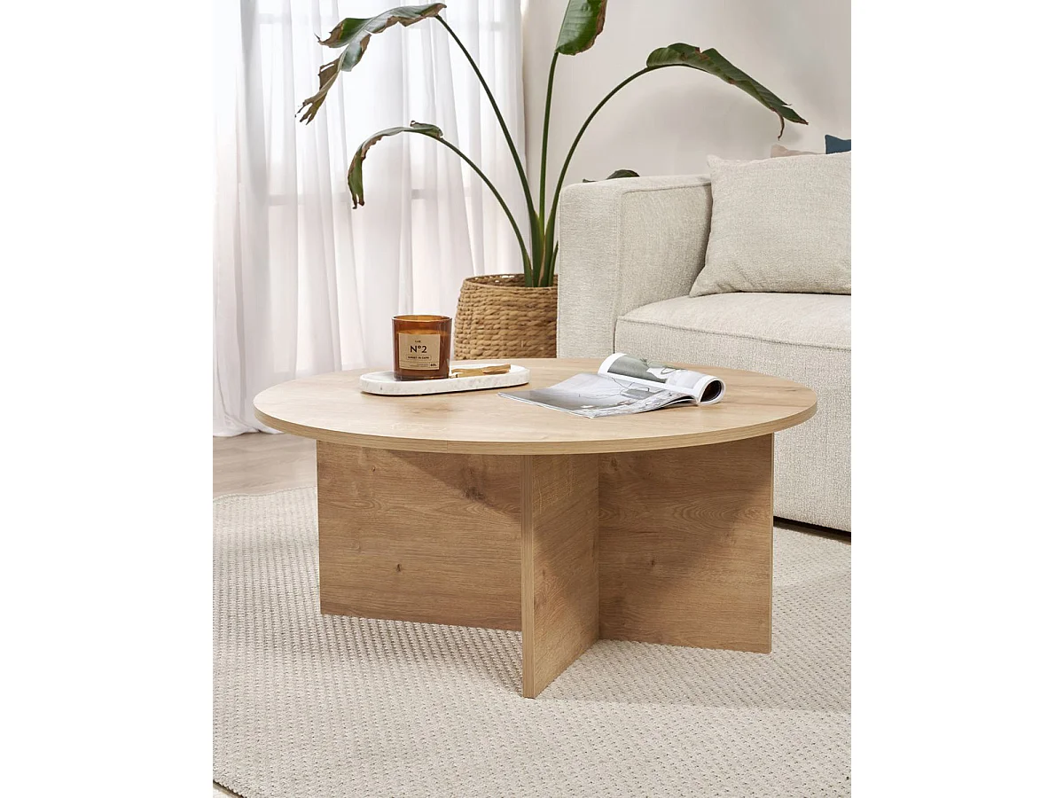 Mesa de centro redonda cindy natural y madera para hogar moderno mueble de almacenaje  - Homekit