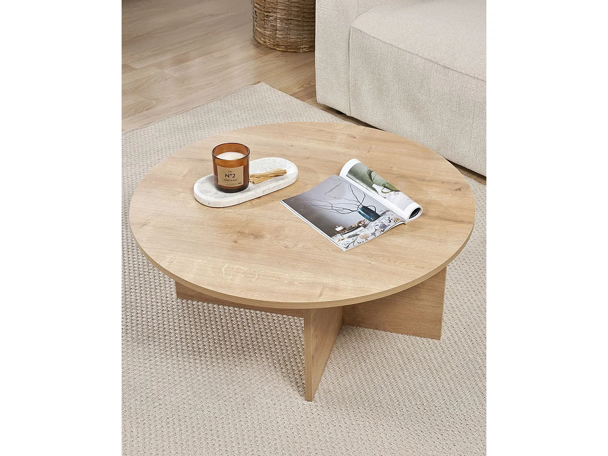 Mesa de centro redonda cindy natural y madera para hogar moderno mueble de almacenaje  - Homekit