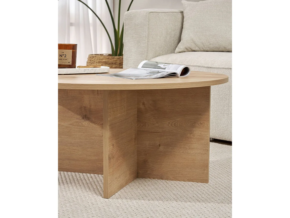 Mesa de centro redonda cindy natural y madera para hogar moderno mueble de almacenaje  - Homekit